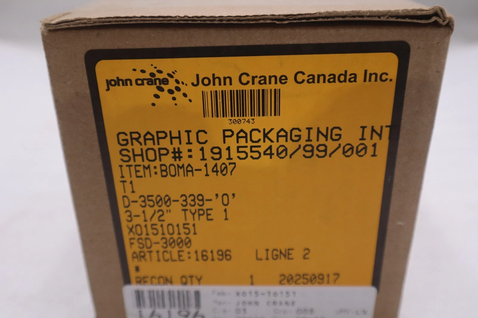 Used John Crane FSD3000/ FSD-3000 Spring Seal Assembly 3.5" - NEW - STOCK GF473A