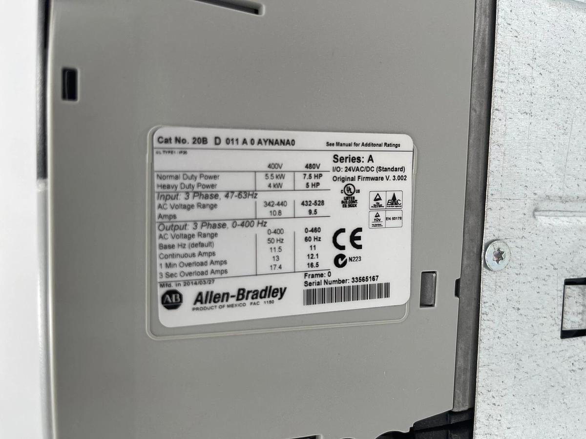 ALLEN BRADLEY POWERFLEX 700 AC DRIVE, 480VAC, 3PH 20BD011A0AYNANA0 STOCK 1250