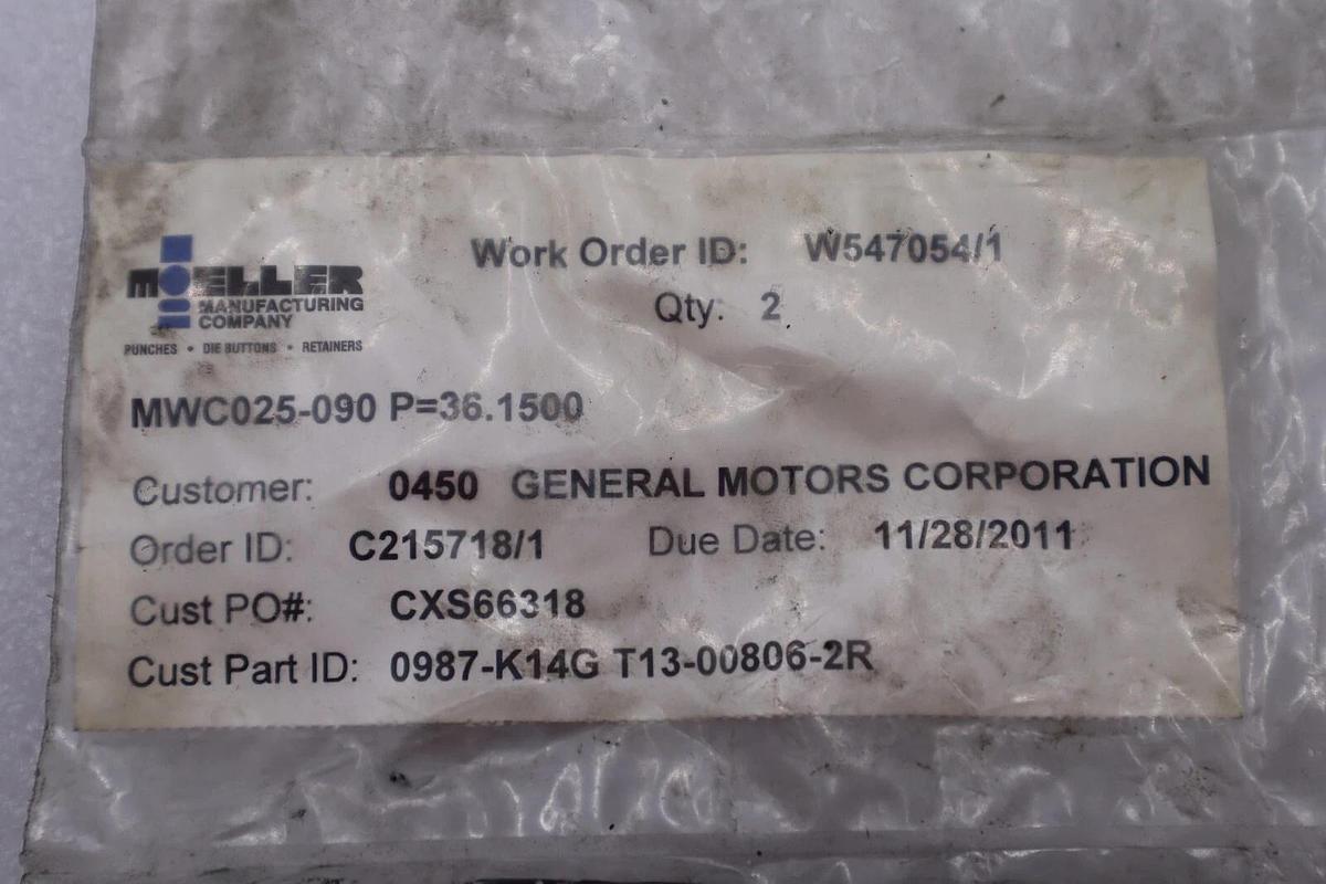 Used MOELLER PRECISION TOOL MWC025-090 P=36.1500  PACK OF 2 NEW STOCK #K-1062-A