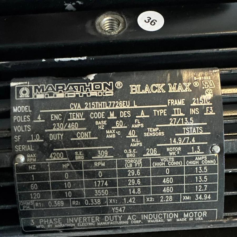 Used Marathon Motor CVA 215THTL7726EU L Inverter Duty AC Induction Motor 10 HP #HP115