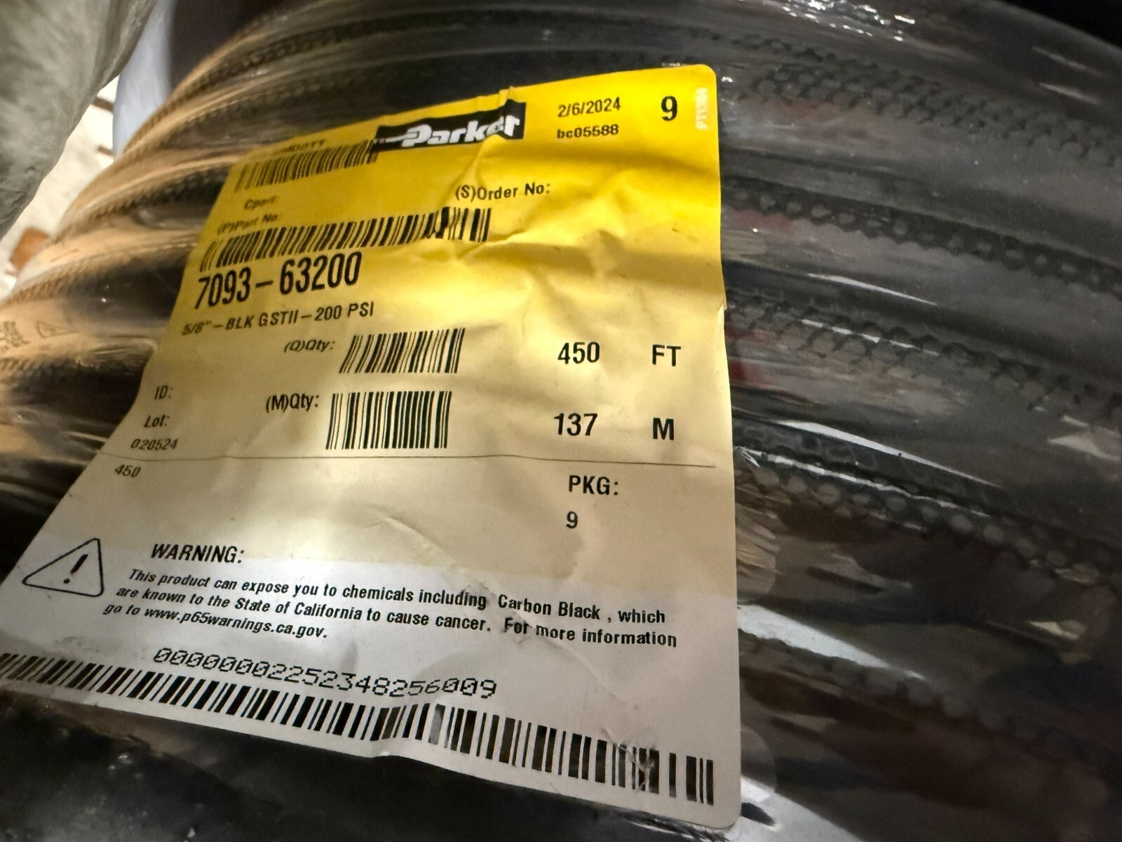 Parker 7093-63200 GST II Air & Water Hose 5/8"ID,.97 OD, Black,200 PSI 450 ft RL