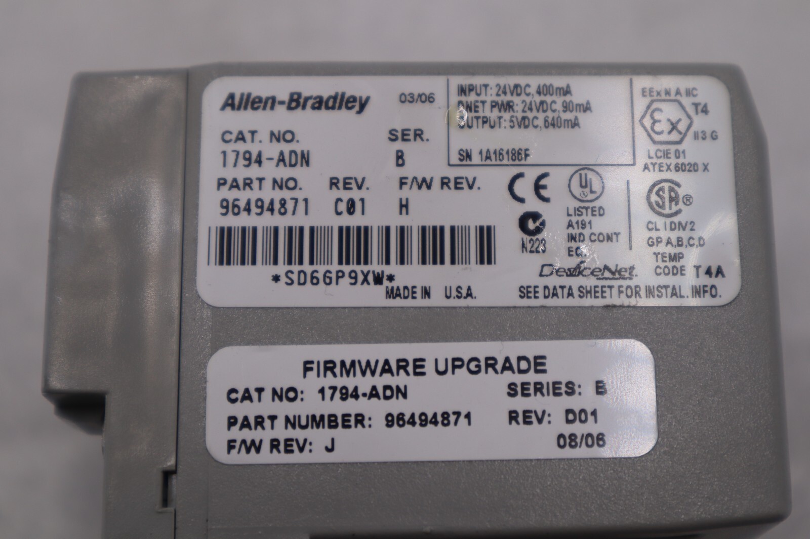 Used Allen Bradley 1794-ADN SER B Flex DeviceNet Adapter 1794ADN STOCK B-1559