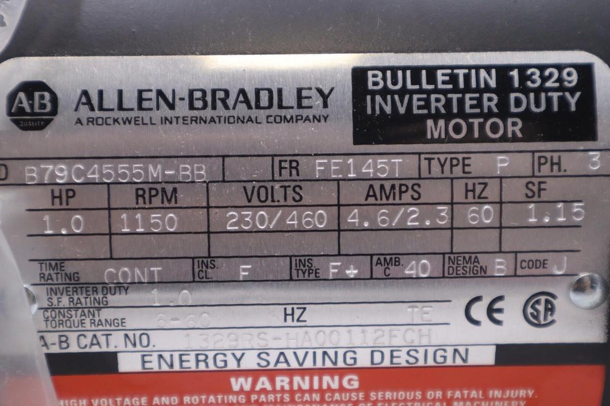 Used ALLEN BRADLEY 1329RS-HA001122FCH BULLETIN INVERTER DUTY MOTER 1329 #S-132-C