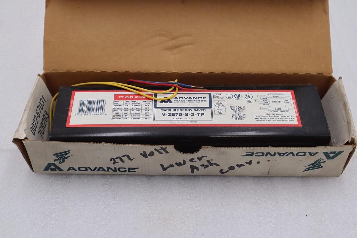 Used ADVANCE BALLAST V2E75-S-TP MARK III ENERGY SAVER #L-778