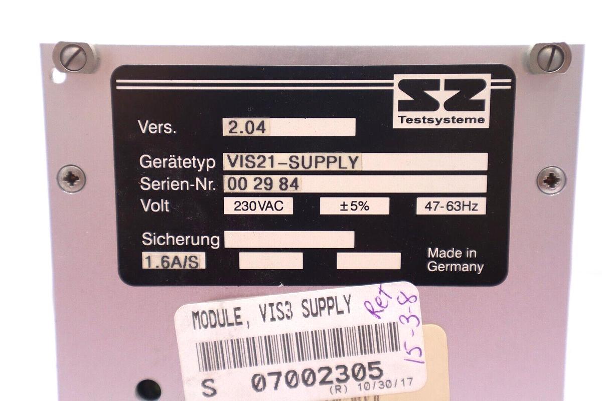Used SZ TESTSSYSTEME VIS21-SUPPLY POWER SUPPLY S/N 0029 44 STOCK #2760
