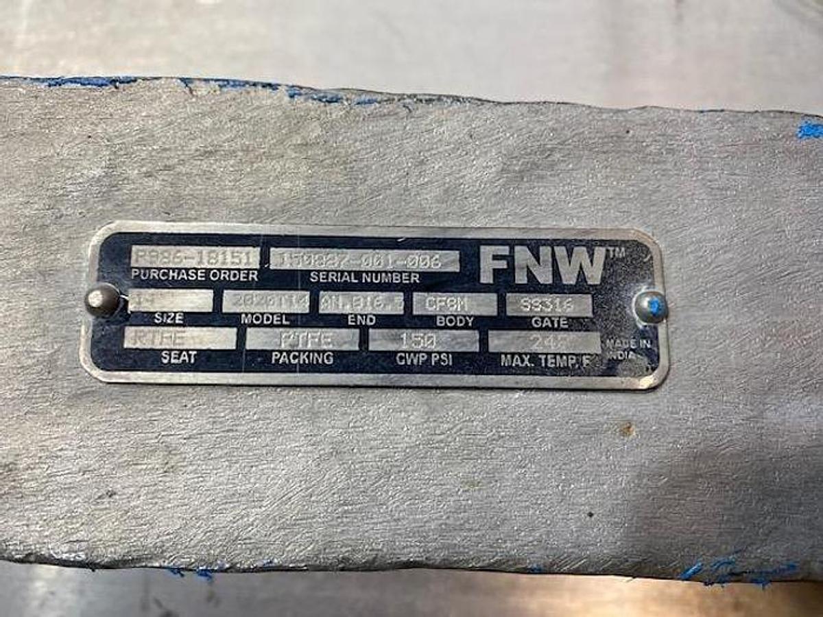 Used FNW MDL. 2020T14 SIZE 14" SLIDE GATE VALVE GATE 316 SS