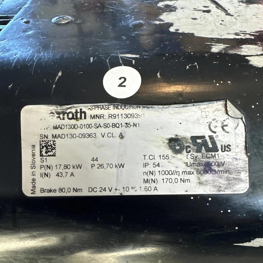 Used Rexroth R911309391 Servo Induction Motor MAD130D-0100-SA-S0-BQ1-35-N1 #HP108