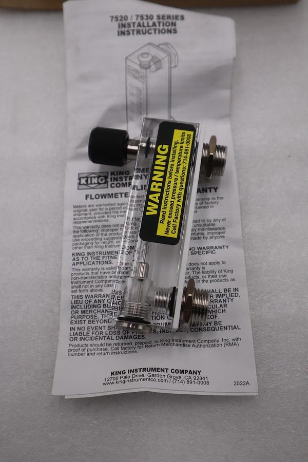 Used NEW OPEN BOX KING INSTRUMENT 75303122C13 Acrylic Tube Flow Meter STK GF731