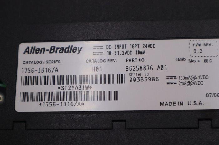 Used ALLEN-BRADLEY 1756-IB16 CONTROLLOGIX DC INPUT MODULE 16PT SERIES A STOCK B-1355