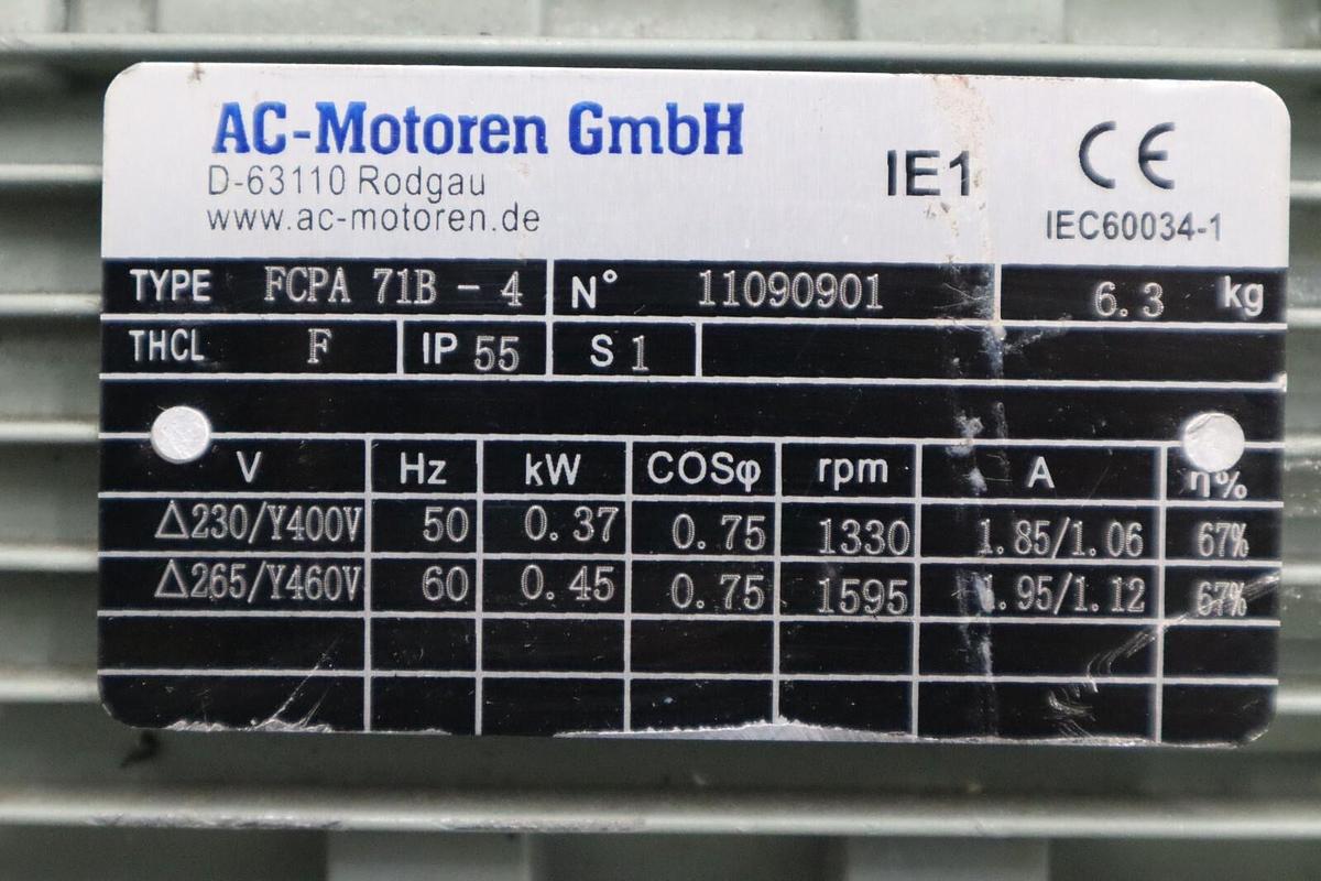 Used FCPA718-4 MOTOR PUMP 220-280/380-480VAC 50/60HZ 1.84A 1680RPM STOCK H991