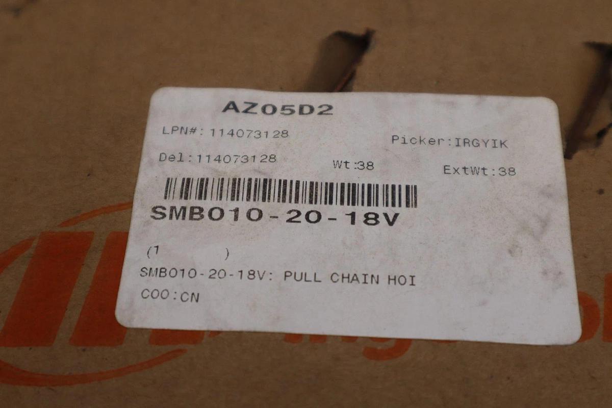 Used INGERSOLL RAND SMB010-20-18V / SMB0102018V 890 MANUAL HOIST NEW IN BOX #GF-509