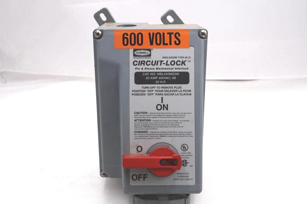 Used HUBBELL HBL430MI5W WIRING DEVICE CIRCUIT LOCK 30 A 600 V 20 HP #L-215