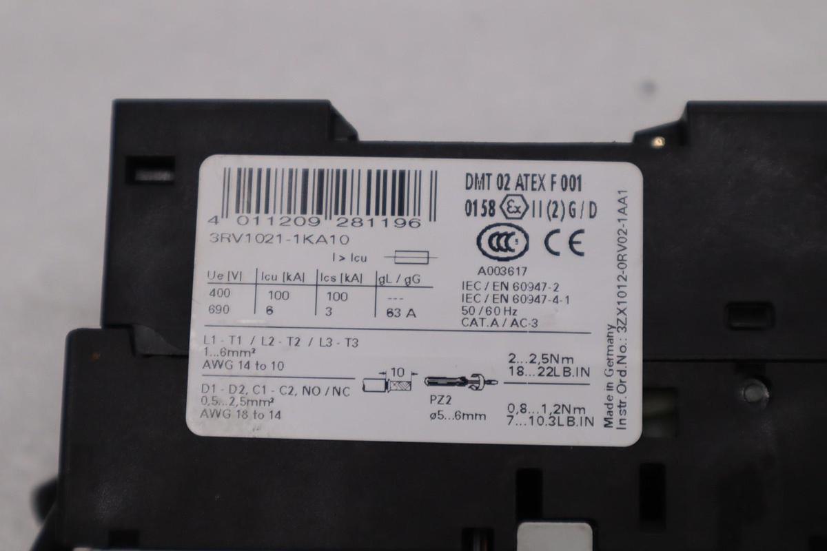 Used SIEMENS 3RV1021-1KA10 Motor Protection Circuit Breaker STOCK H1829