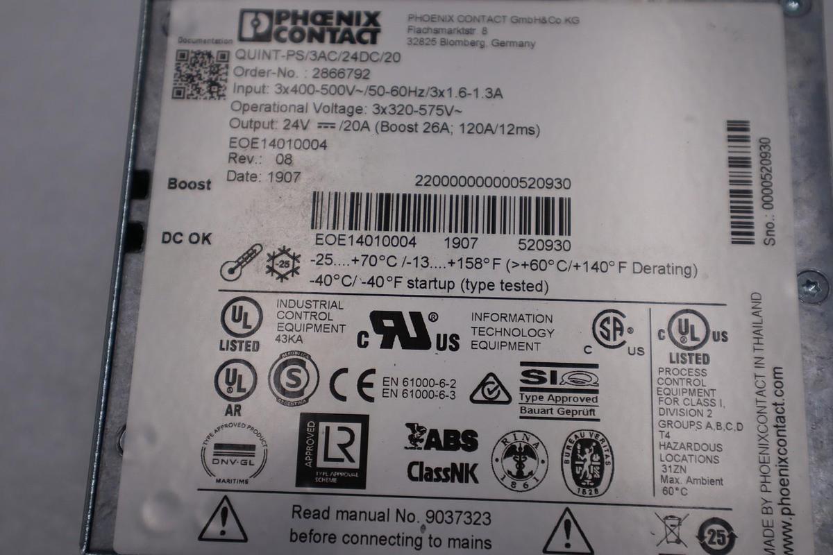 Used Phoenix Contact 2866792/ QUINT-PS/3AC/24DC/20 24V 20A Power Supply - STOCK H824C