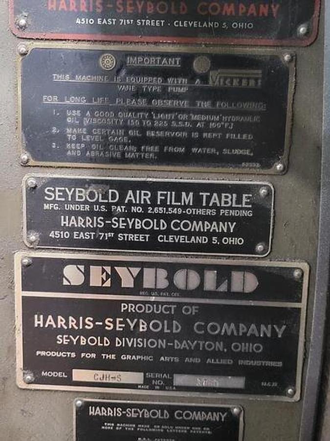 Used 84" WIDE HARRIS SEYBOLD CJH-S GUILLOTINE CUTTER