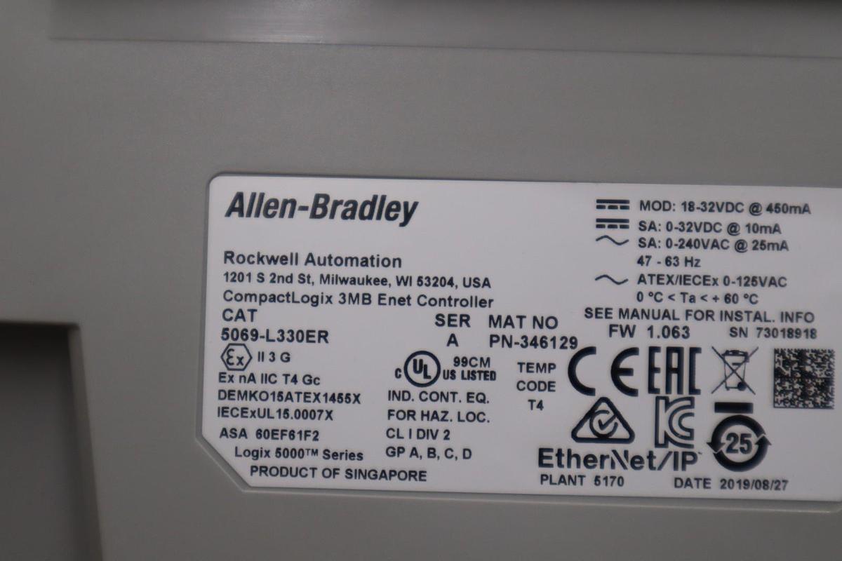 Used Allen Bradley 5069-L330ER CompactLogix 5380 Controller 3MB STOCK GF-2068A