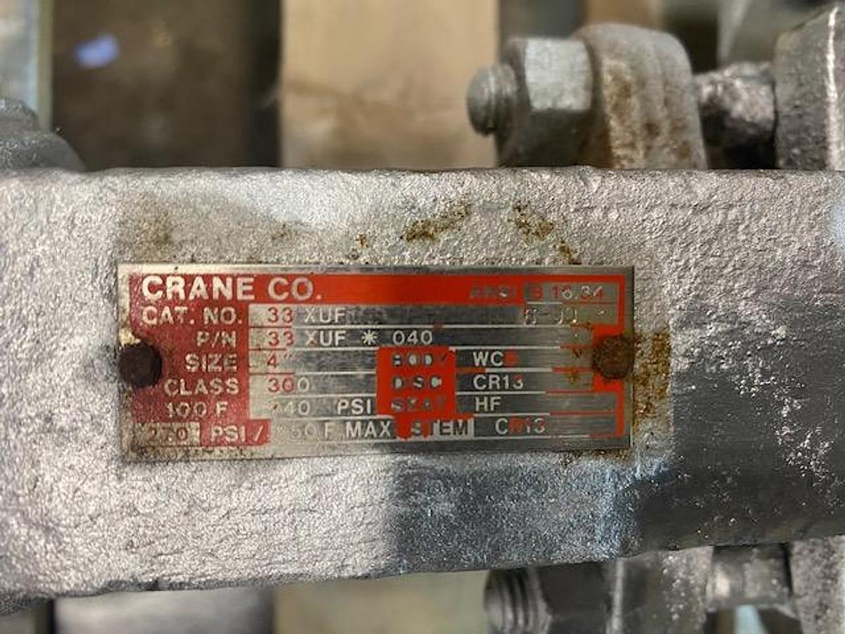 Used CRANE CO. SIZE 4" CLASS 300 STEEL MANUAL BALL VALVE 33 XUF (THREE AVAILABLE)