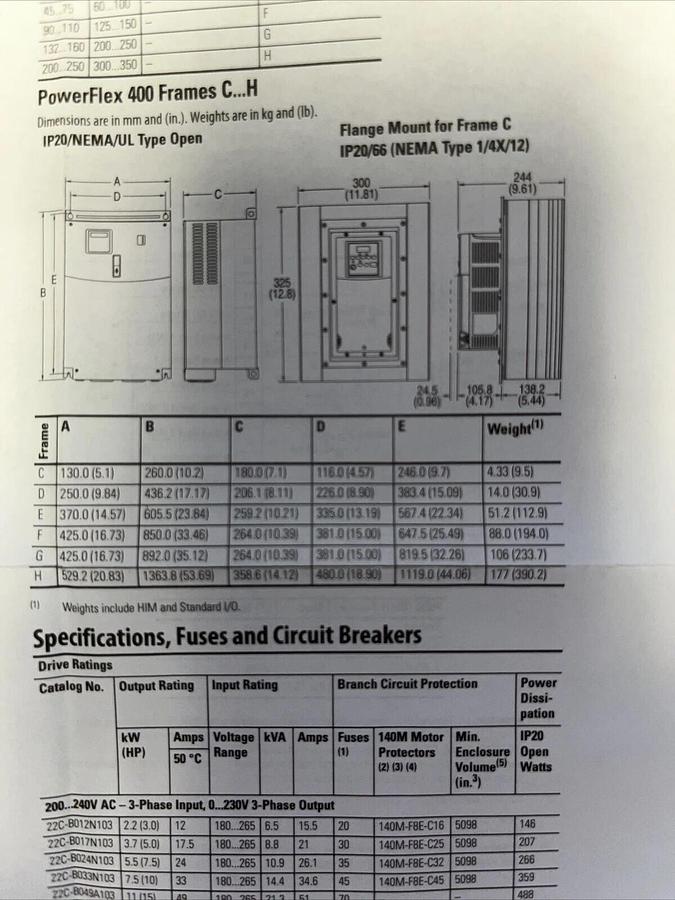 Used NEW ALLEN BRADLEY POWERFLEX 400 DRIVE 200 HP DRIVE 22C-D260A103 STOCK S-230