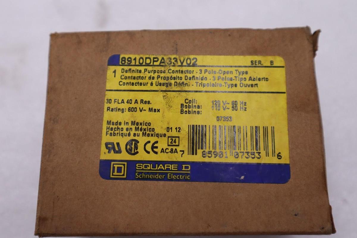 Square D 8910DPA33V02 Definite Purpose Contactor 3 Pole Open Type STOCK H818A