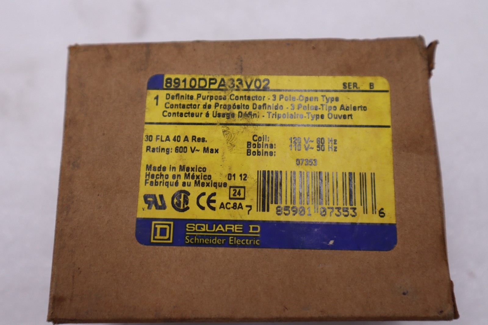 Square D 8910DPA33V02 Definite Purpose Contactor 3 Pole Open Type STOCK H818A