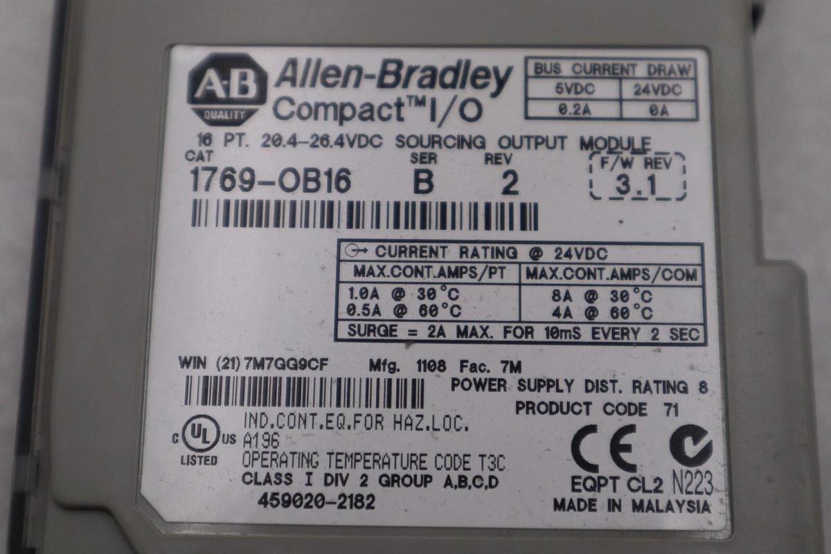Used Allen Bradley 1769-OB16 SERIES B OUTPUT MODULE 1769-OB16 STOCK L-699C