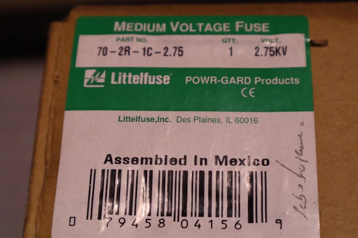 Used LITTELFUSE 702R1C275 / 70-2R-1C-2.75 R-RATED MEDIUM VOLTAGE FUSE 2.75KV #5792