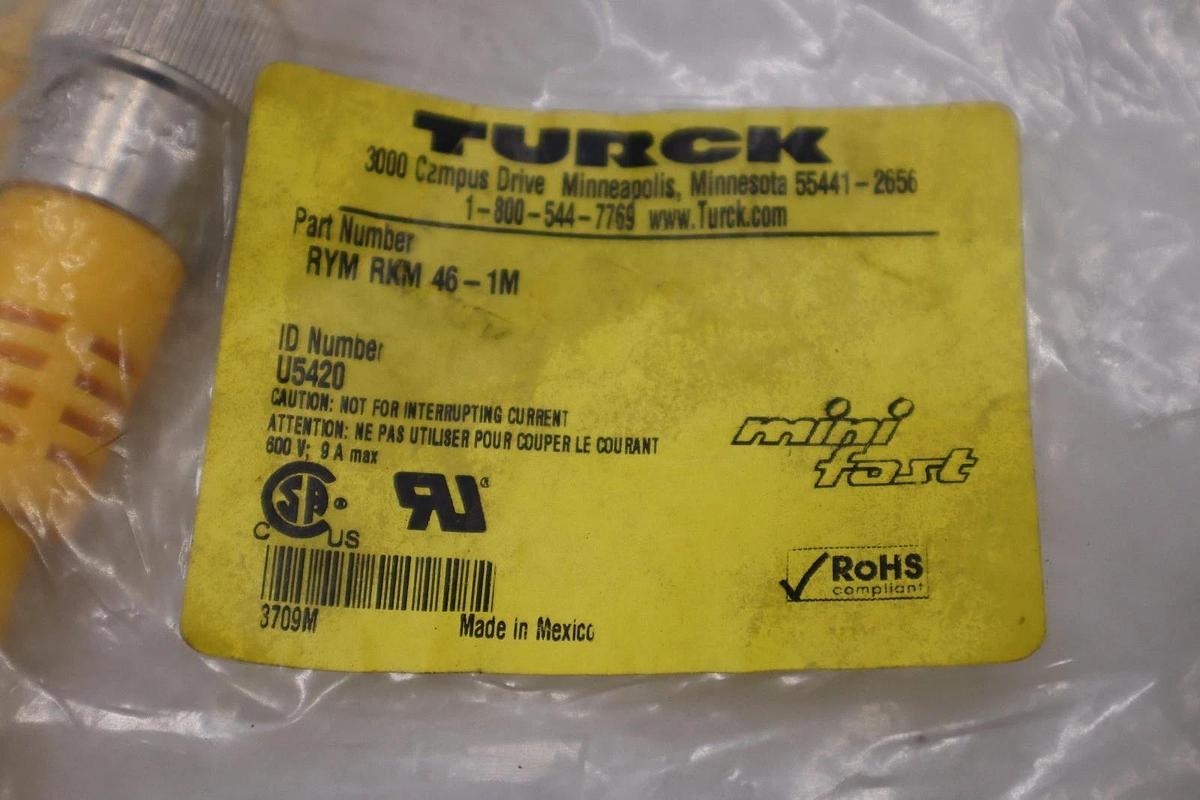 Used NEW TURCK RYM RKM 46-1M/ U-23083 DOUBLE ENDED CORDSET STOCK H720A