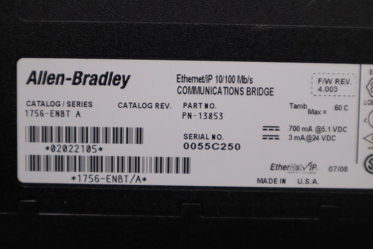 Used Allen Bradley AB 1756-ENBT Ser. A EtherNet/IP Communications Module STOCK 5343A