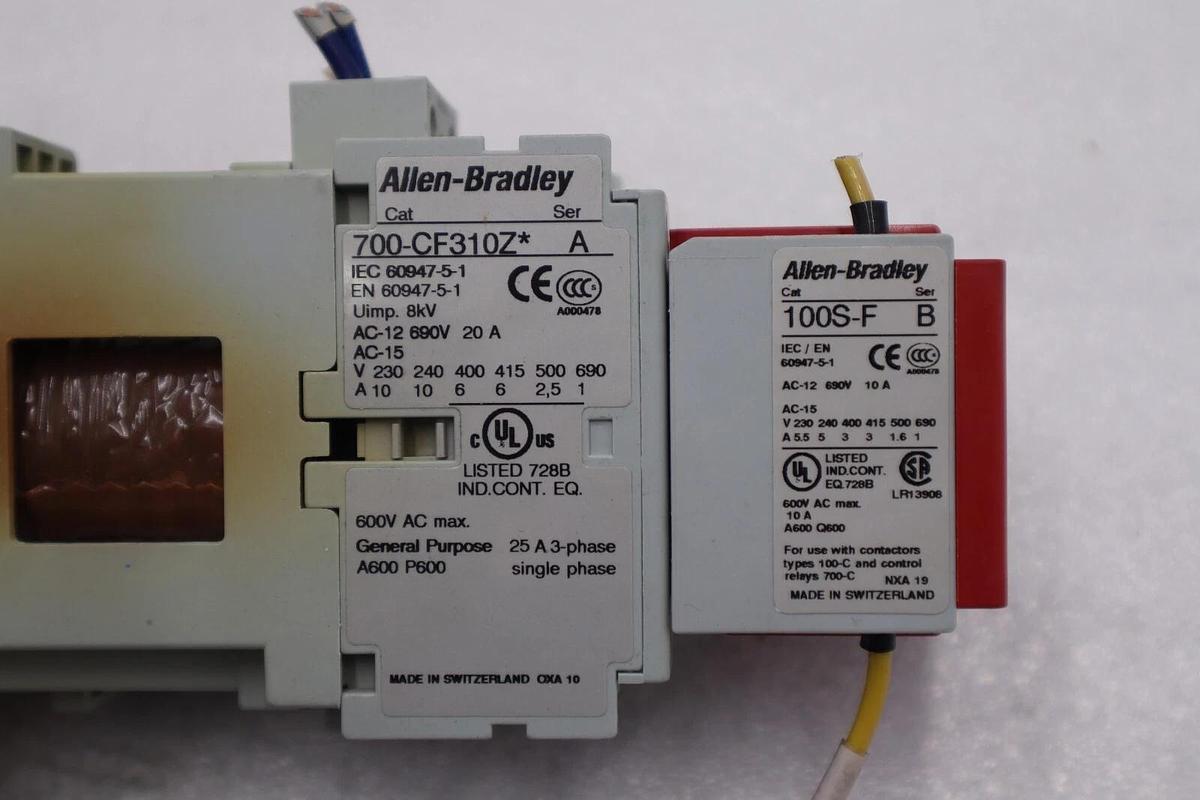 Used ALLEN BRADLEY 700-CF310Z* SER. A RELAY COIL WITH AB 100S-F SER. B STOCK L-481-C