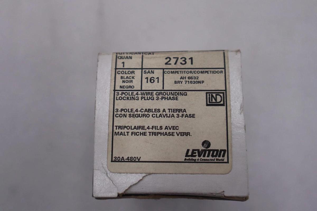 New OPEN BOX Leviton 2731 Locking Grounding Plug 20A 480V 3P 4W STOCK K-3371