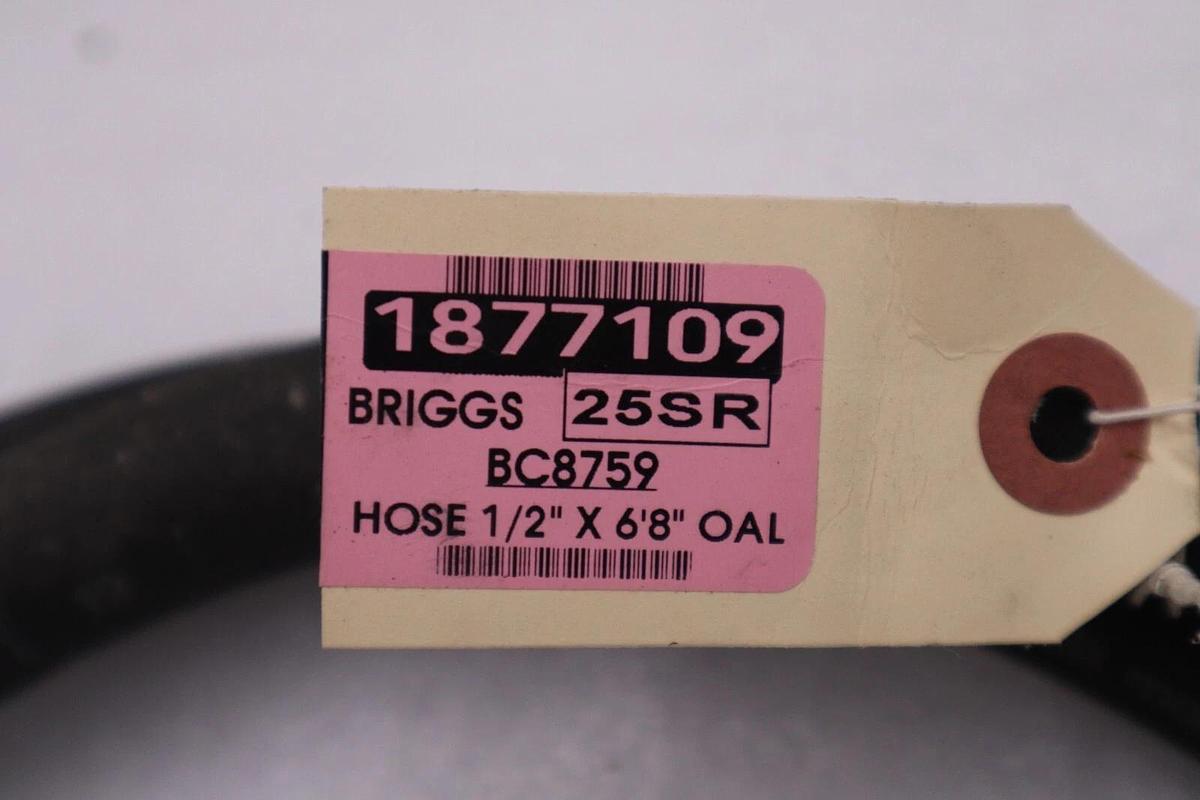 BRIGGS BC8759 25SR/ 1877109 HOSE 1/2" X 6'8" OALSTOCK 1286-A