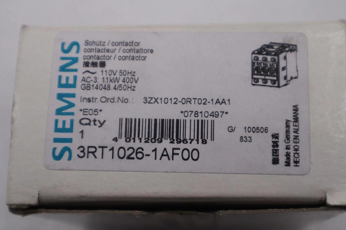 SIEMENS 3RT1026-1AF00 MOTOR STARTER CONTACTOR 3 POLE 3 PHASE STOCK K-1572C