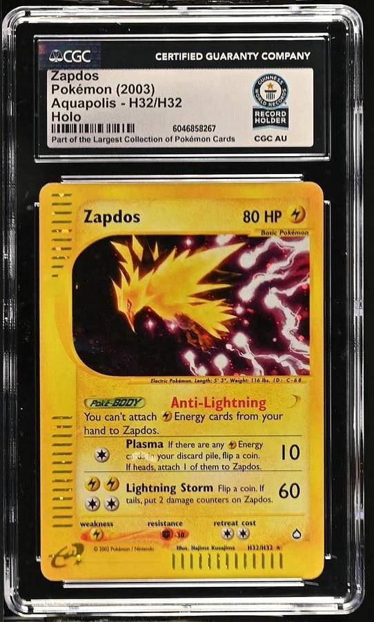 Used 2003 Pokémon Zapdos Holo Aquapolis H32 E Reader CGC WORLD RECORD SLAB 1/1