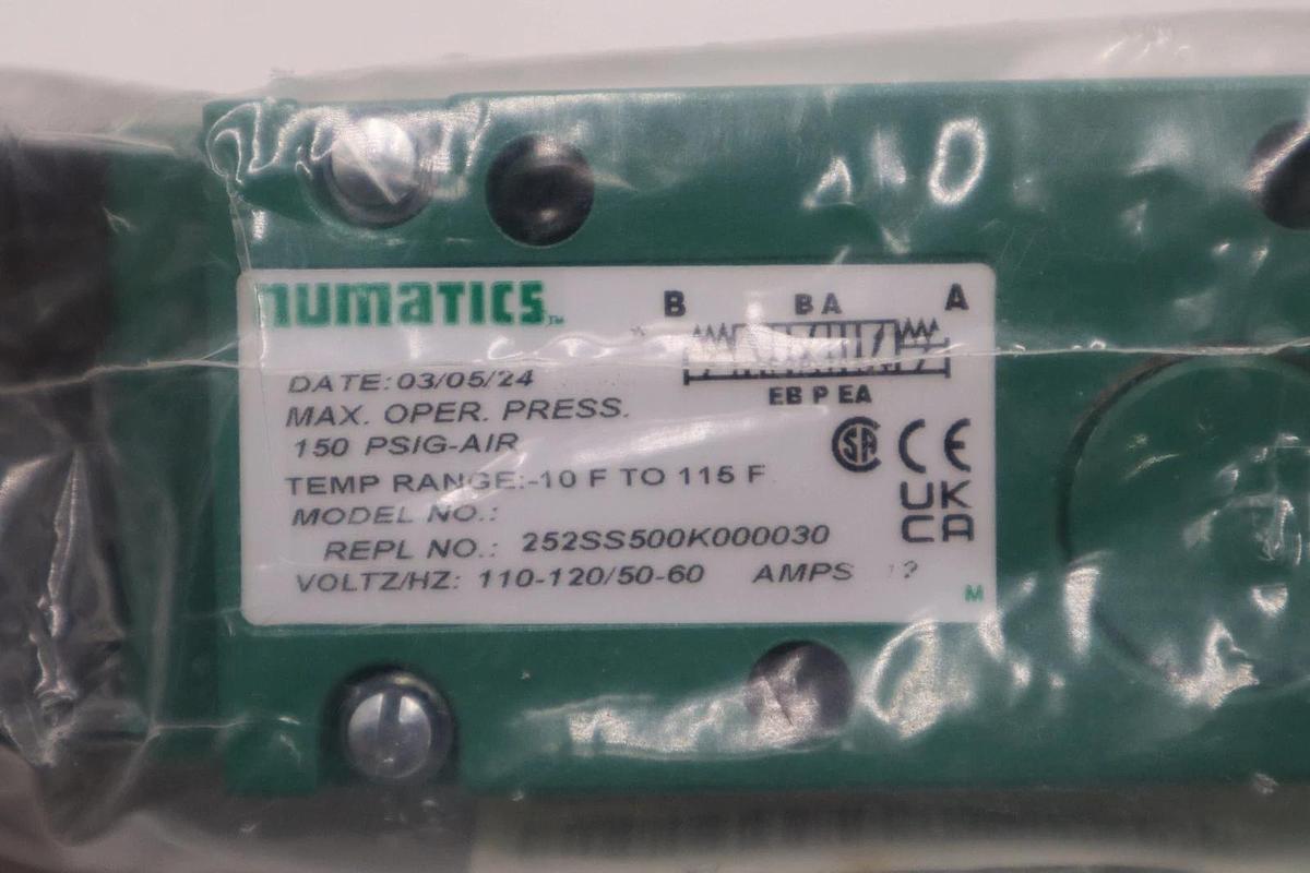 Used NEW NUMATICS 252SS500K000030 110-120V .12A 150PSI STOCK H1449
