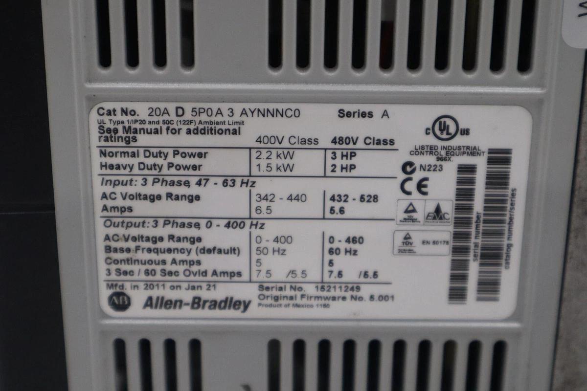 Refurbished Allen-Bradley 20AD5P0A3AYNNNC0 PowerFlex 70 Adjustable Frequency Drive #H122