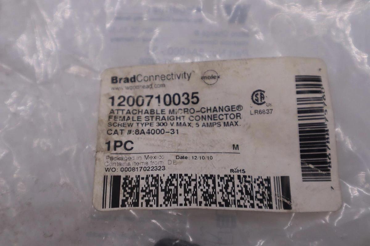 Used LOT OF 8 --- NEW BRAD CONNECTIVITY 1200710035, CONNECTOR END STOCK K146D