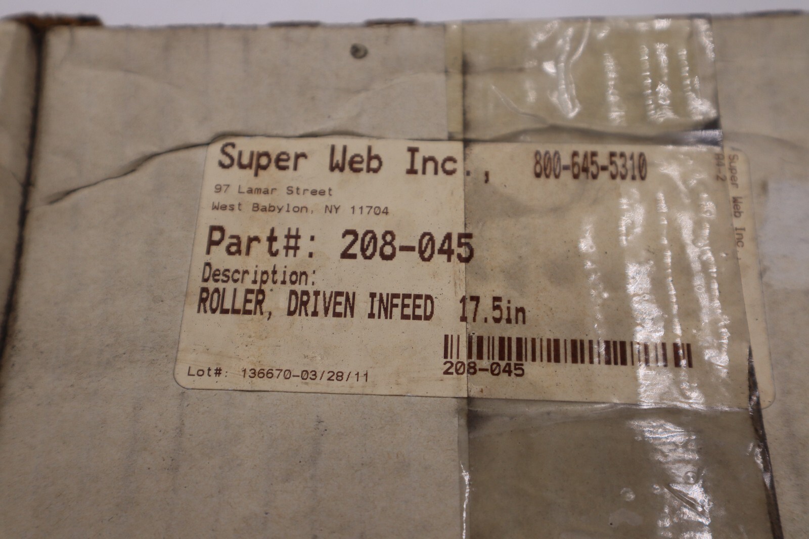 NEW SUPERWEB DRIVEN INFEED 17.5 IN ROLLER PART 208-045 STOCK W-45