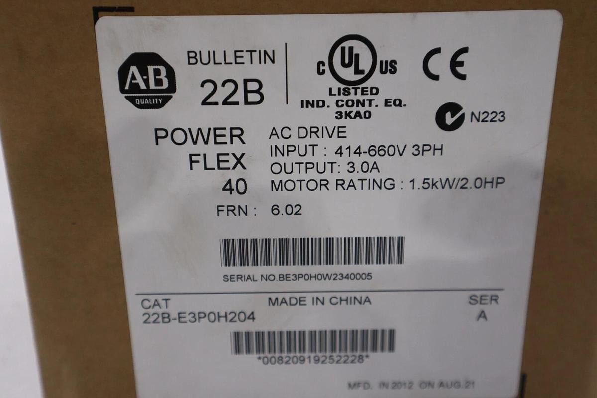 NEW ALLEN BRADLEY 22B-E3P0H204 POWERFLEX 40 2 HP SER A STOCK 2531