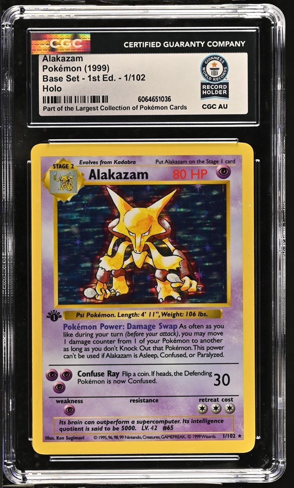 Used 1999 Pokemon Base Set 1st Edition Shadowless Holo Alakazam #1 CGC WORLD RECORD