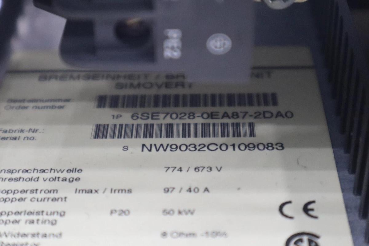Used SIEMENS 6SE7028-0EA87-2DA0 BRAKING UNIT SIMOVERT STOCK 4779
