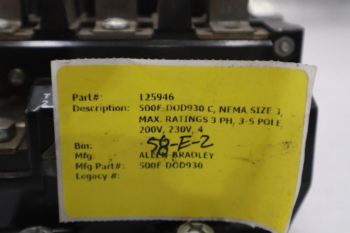 Used AB ALLEN BRADLEY 500F-DOD930 SER. A 120V CONTACTOR STK CC190