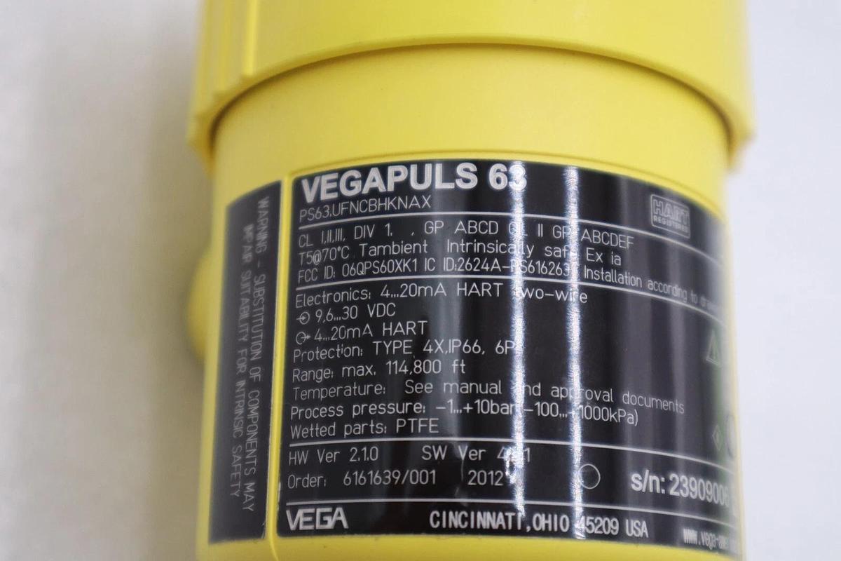Used NEW Vega VegaPuls 63 Radar Liquid Level Sensor PS63.UFNCBHKNAX STOCK 4832-A