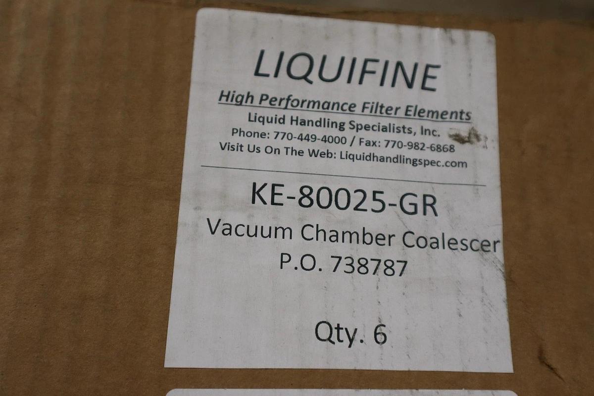 Used BOX OF 6 - LIQUIFINE KE-80025/ KE80025VACUUM CHAMBER COALESCER - STOCK GF1124