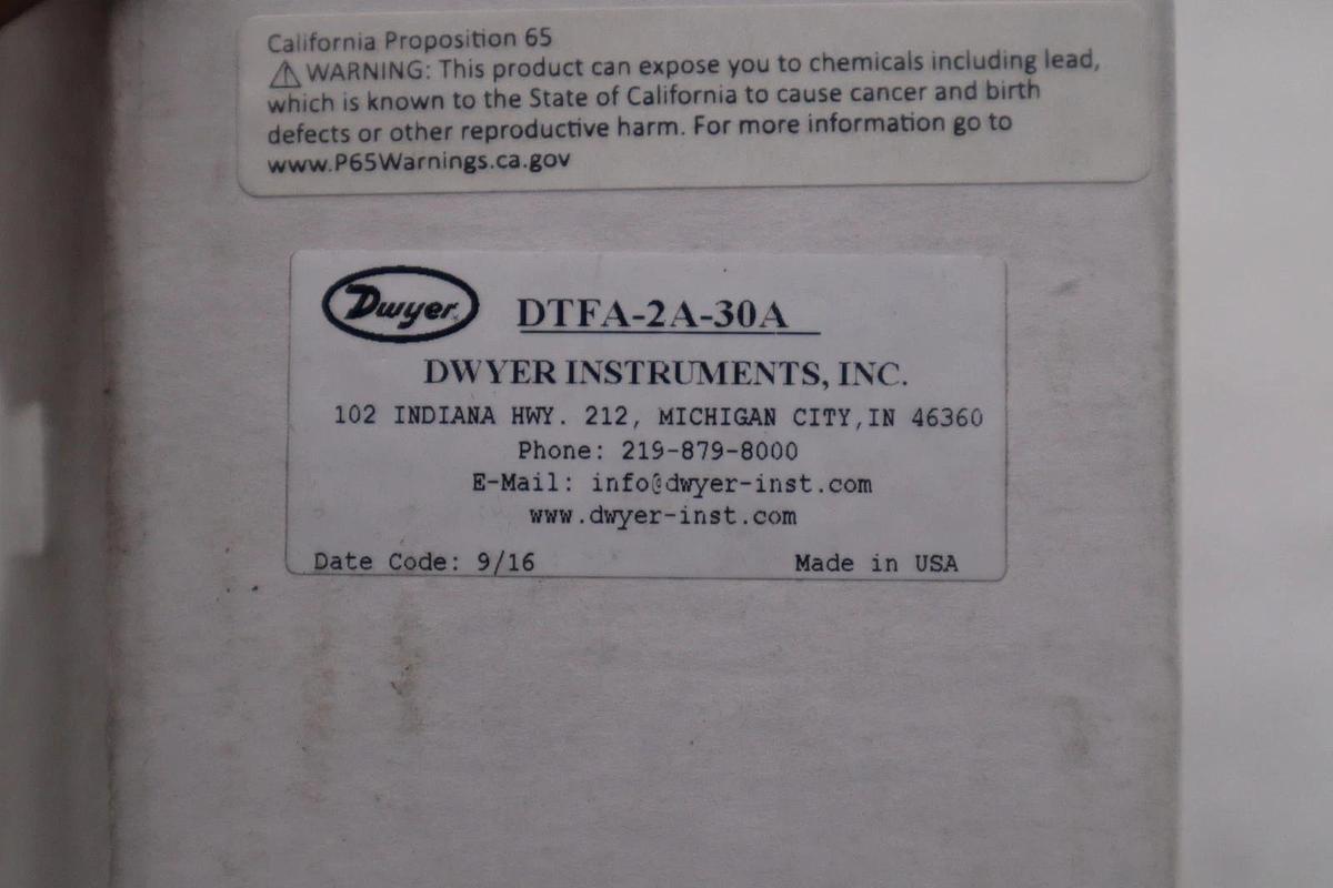 Used DWYER DTFA-2A-30A AIR FLOWMETER 100PSI 30SCFM - NEW IN BOX - STOCK GF52A