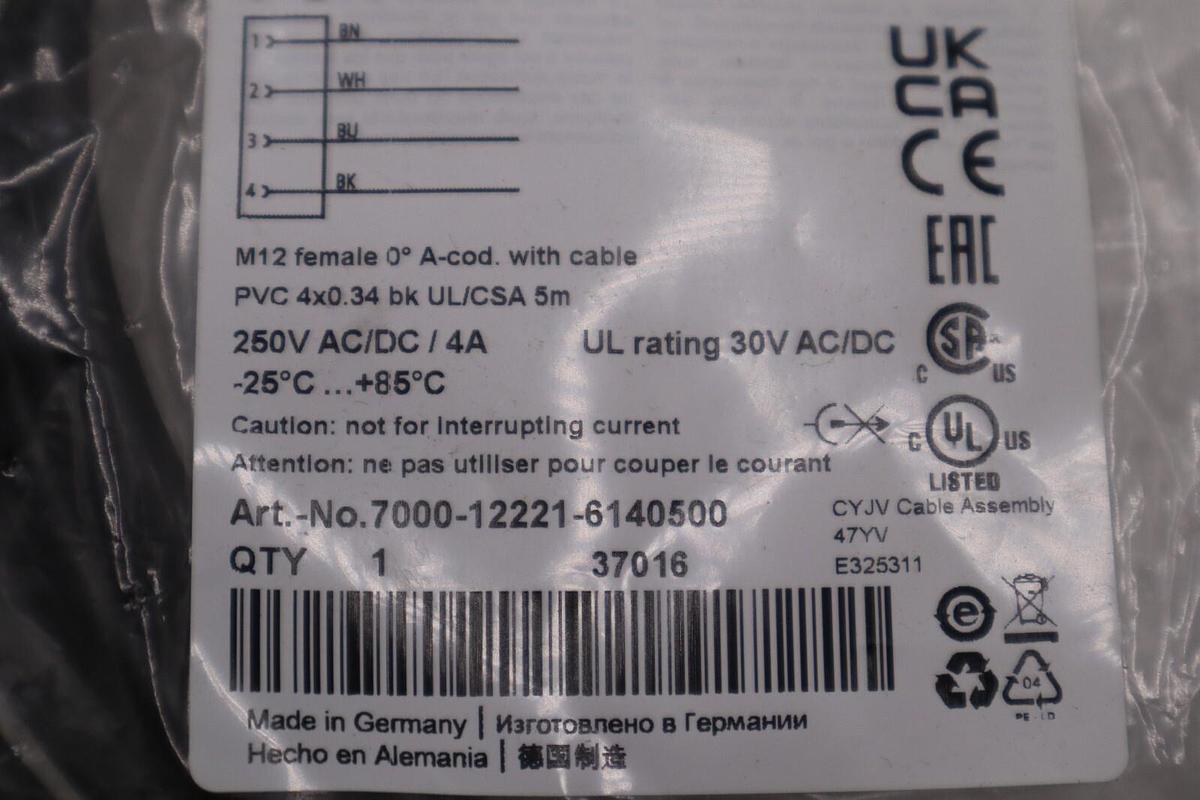 MURR ELEKTRONIK 7000-12221-6140500 250VAC/DC 4A 5M NSMP STOCK L-229C