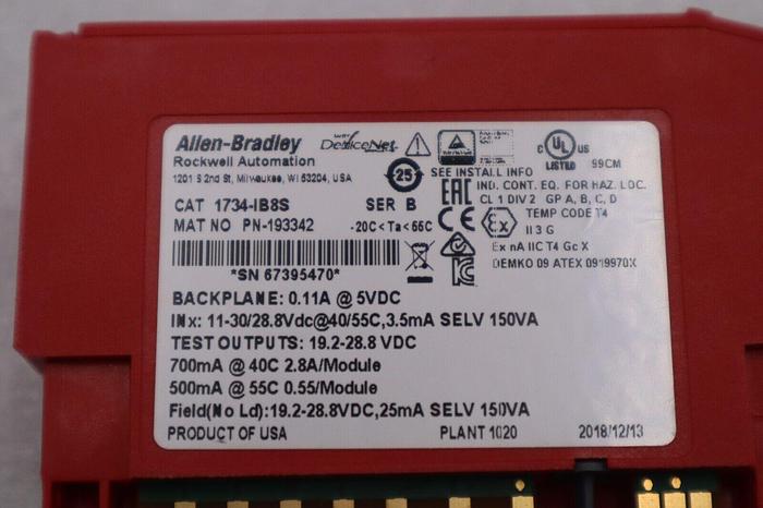Used Allen-Bradley 1734-IB8S DIGITAL SAFETY INPUT MODULE POINT GUARD I/O STOCK 2412A