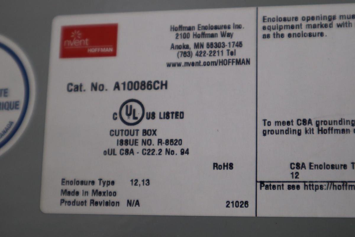 Used NEVER USED SURPLUS FREDERICK COWAN 96-19F/ Hoffman A10086CH UNIT STOCK 5919