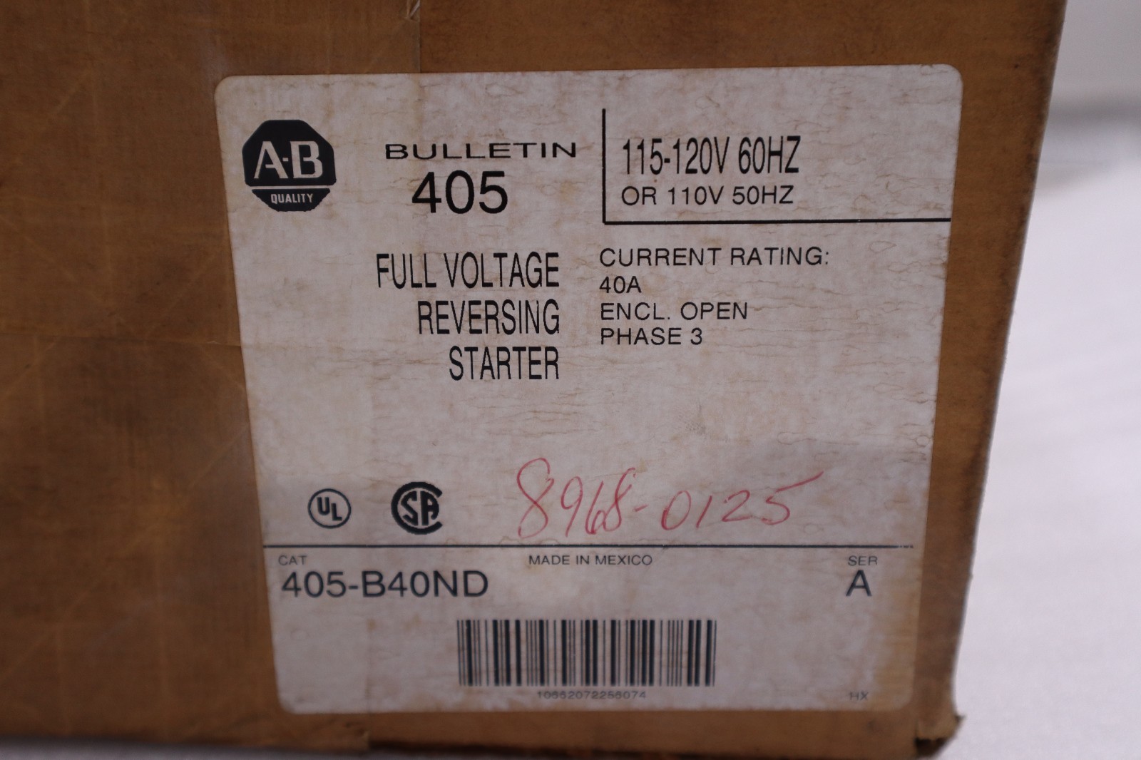 ALLEN BRADLEY 405-B40ND STARTER REVERSING 600V MAX - STOCK GF18