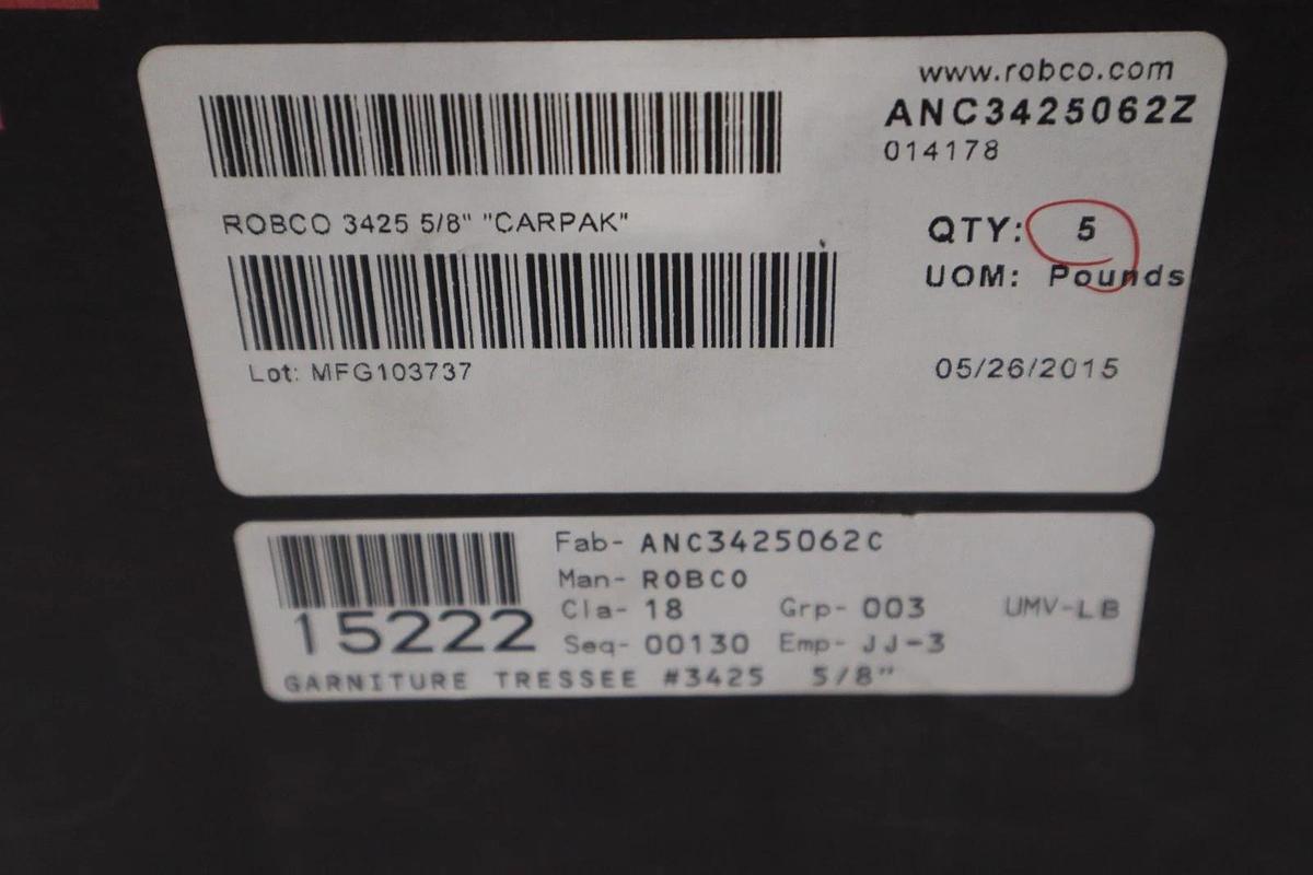Used ROBCO ANC3425062Z 3425 5/8" CARPAK 5 POUNDS - NEW IN BOX - STOCK GF856