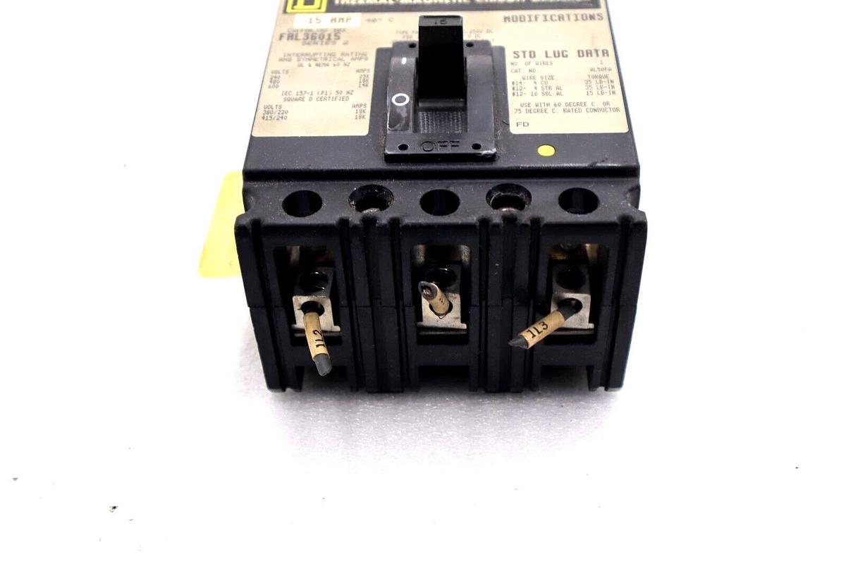 Used THERMAL MAGNETIC CIRCUIT BREAKER FAL36015 SERIES 2 15AMP SQUARE D #L-502